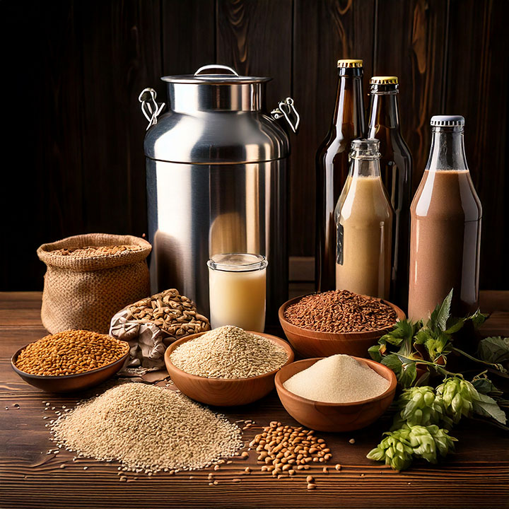 Levure sèche et le malt utilisés dans la fabrication de bière